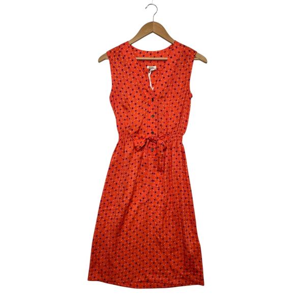 New Fossil Womens Dress XS Orange Polka Dot Silk Blend Michelle Retro Vibrant - Picture 1 of 12